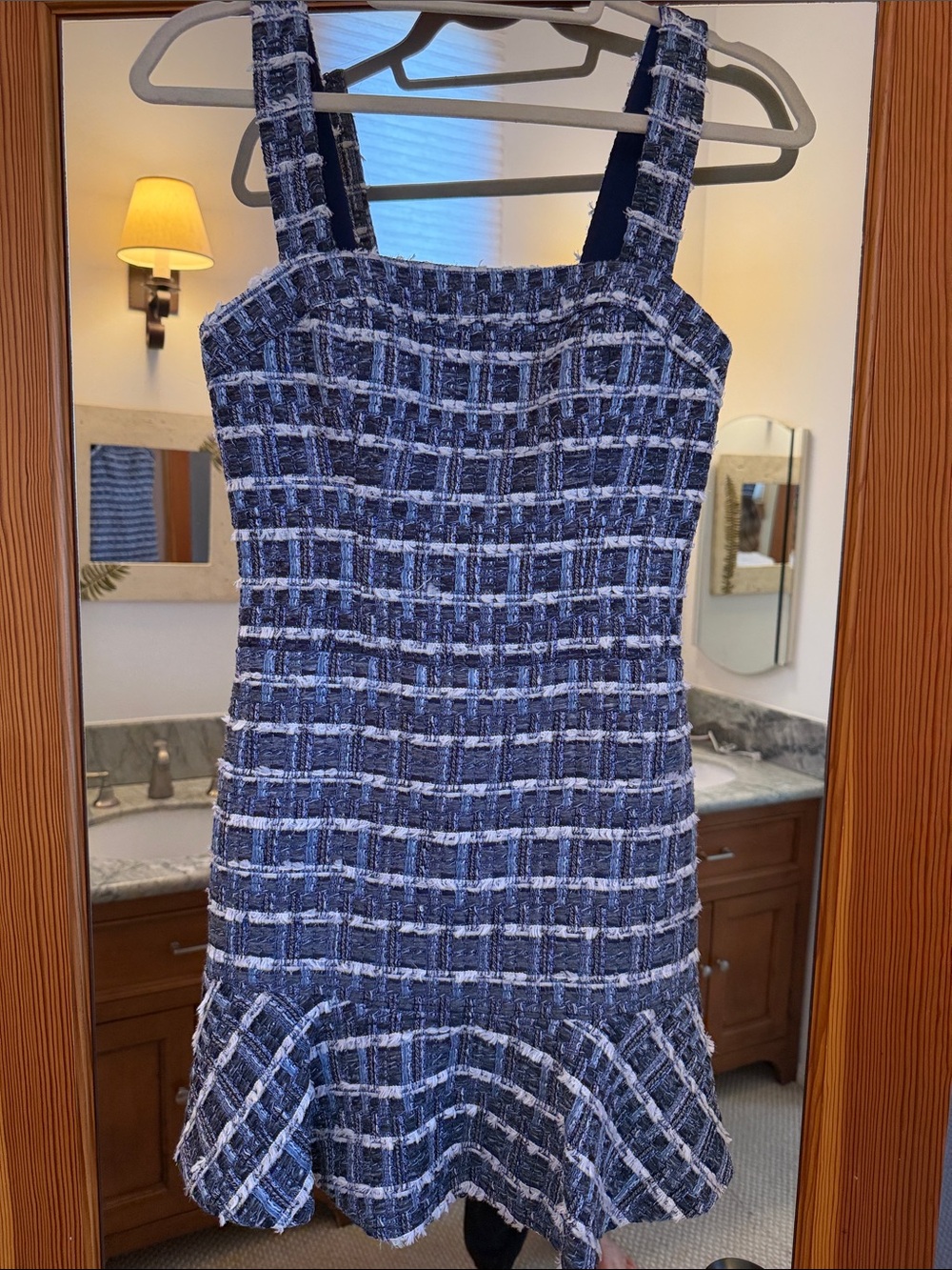Alice + Olivia Navy and White Plaid Tweed Mini Dress